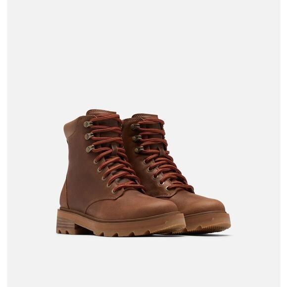 Sorel Lennox Lace STKD Brown Leather Waterproof Lace Up Boots Size 7 Retail $189 - Picture 3 of 14